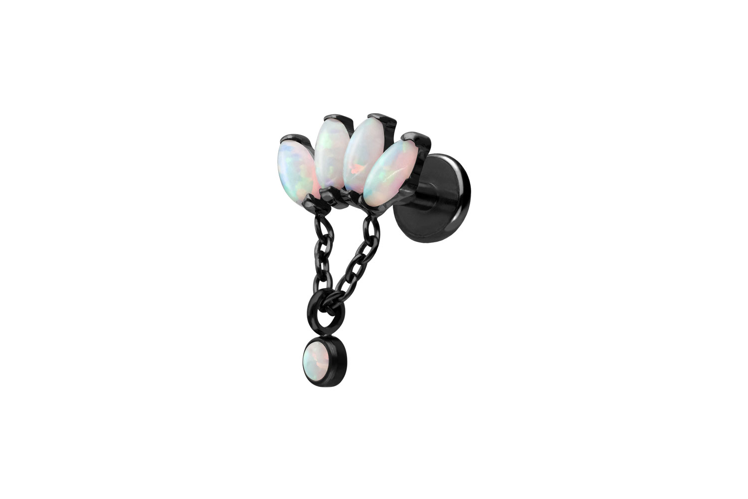 Titan Labret Piercing mit Push Fit LOTUSBLÜTE + SYNTHETISCHE OPALE